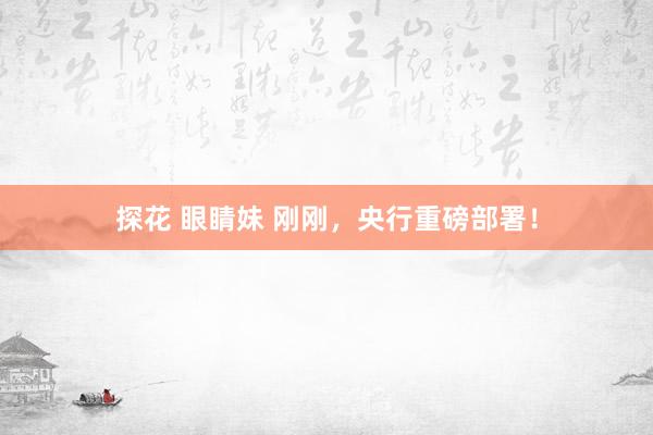 探花 眼睛妹 刚刚，央行重磅部署！